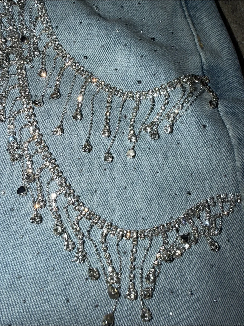 12th Tribe Light Blue Embellished Frayed Hem Denim Shorts